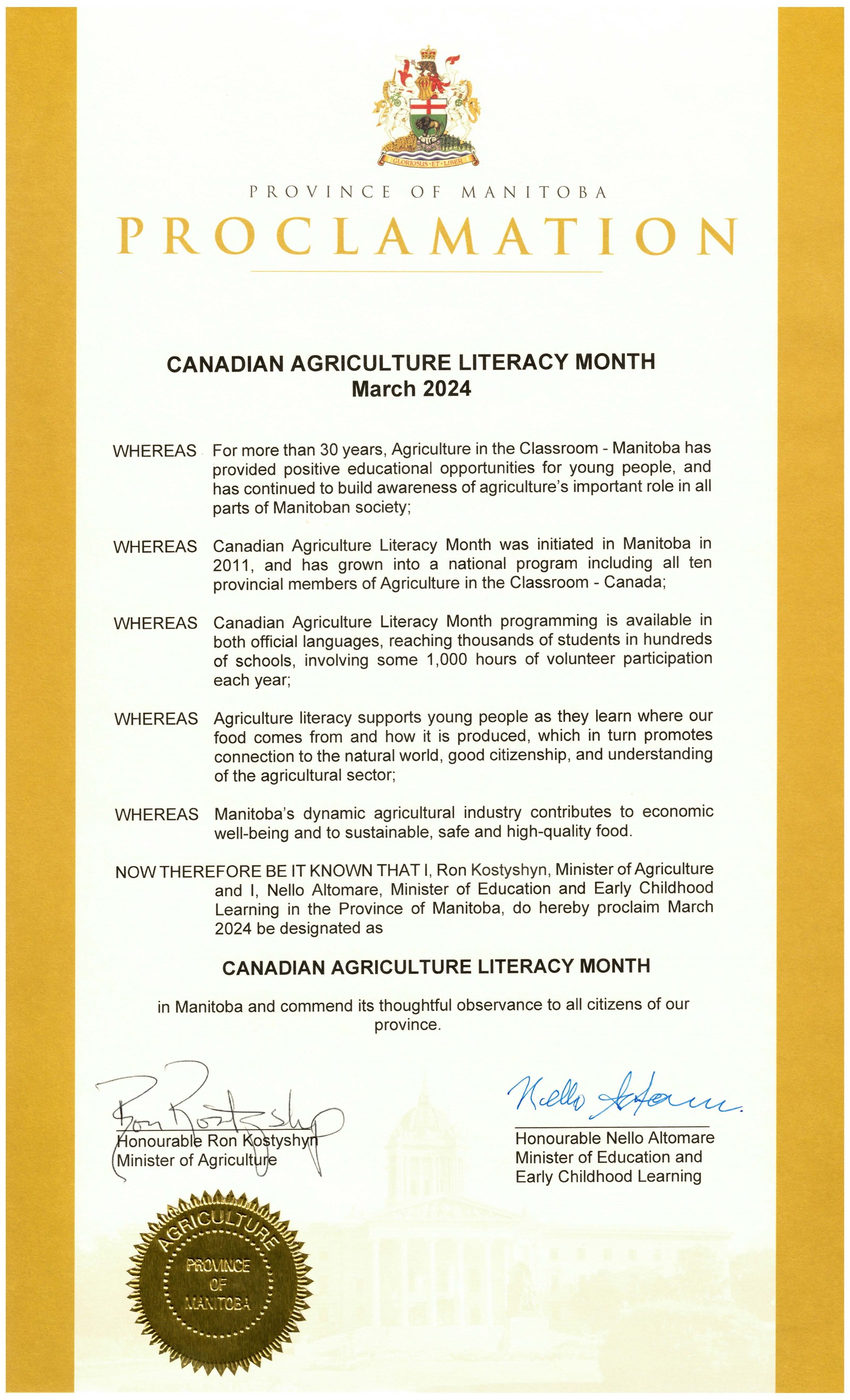 Canadian Agriculture Literacy Month in Manitoba – March 2024