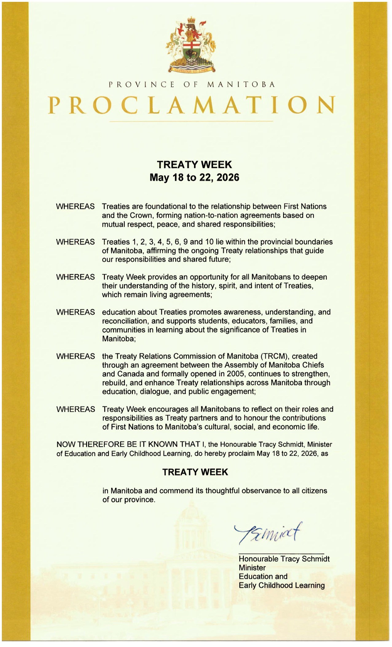 Province of Manitoba Proclamation