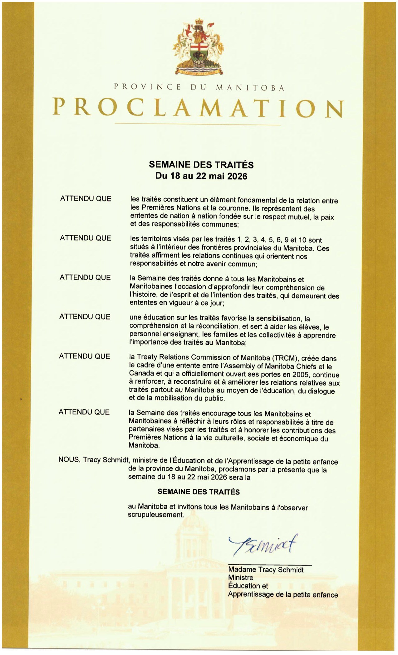 Province du Manitoba Proclamation