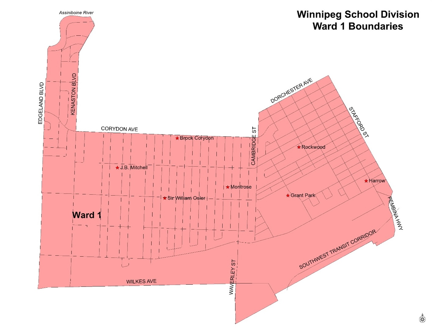 Map of Winnipeg School Division Ward 1 Boundaries