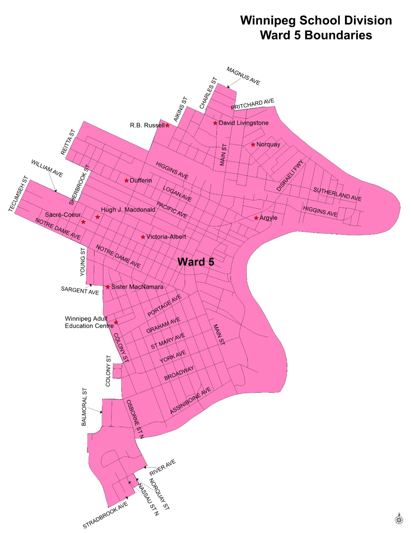 Map of Winnipeg School Division Ward 5 Boundaries