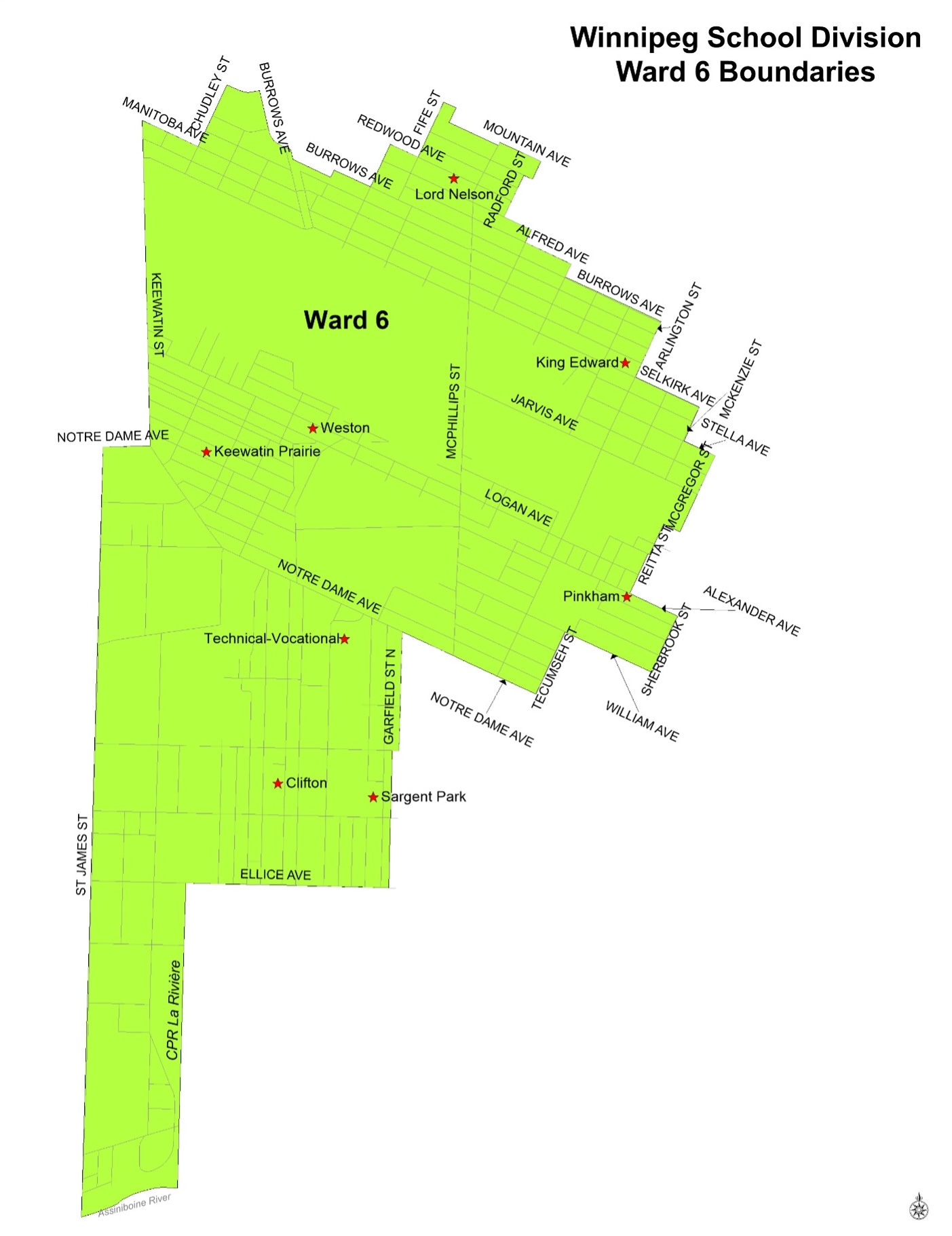 Map of Winnipeg School Division Ward 6 Boundaries