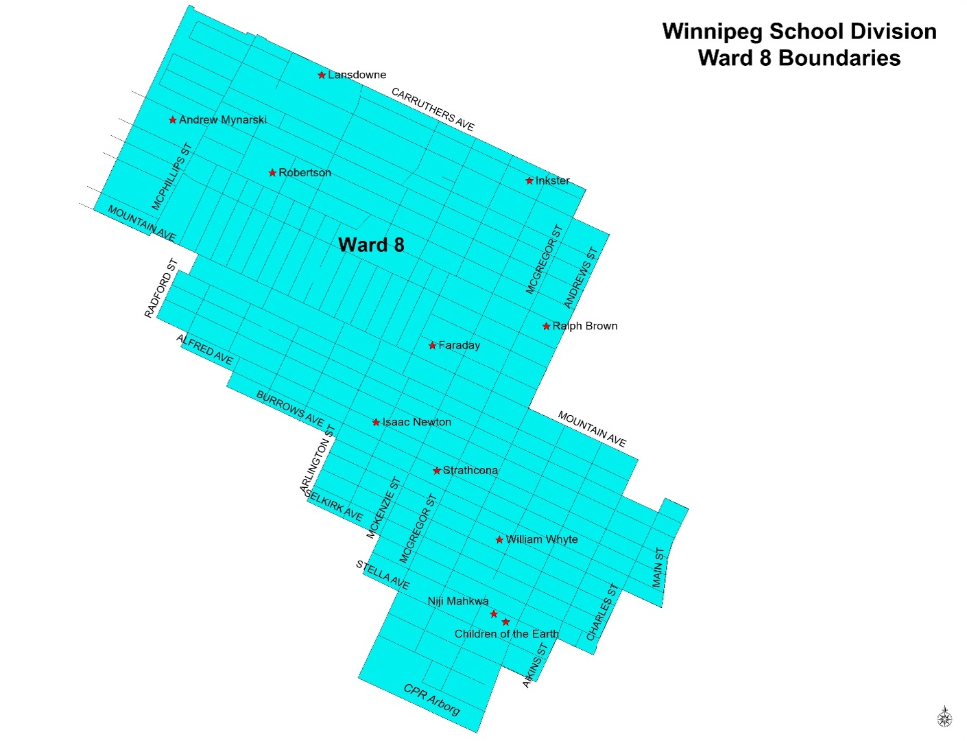 Map of Winnipeg School Division Ward 8 Boundaries
