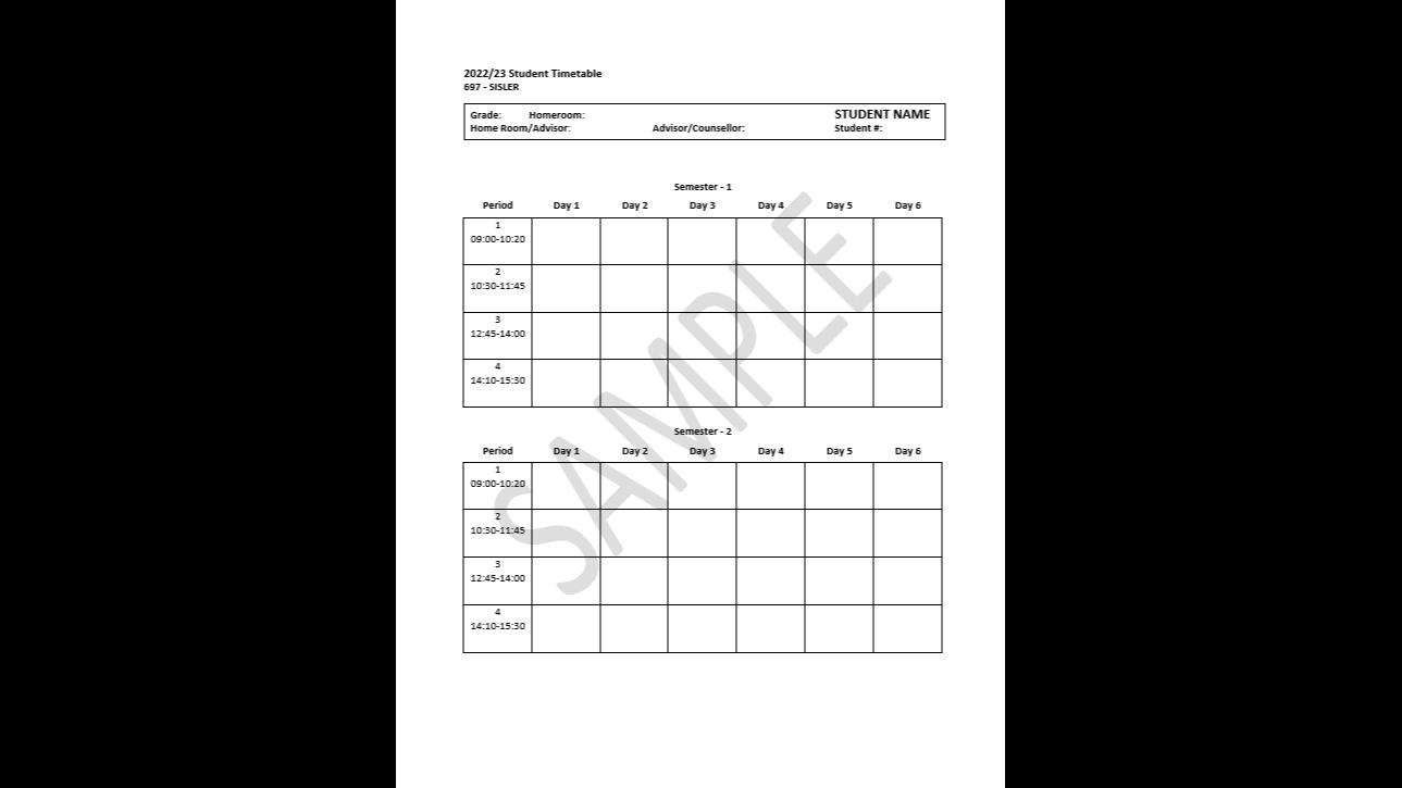 Sample Timetable