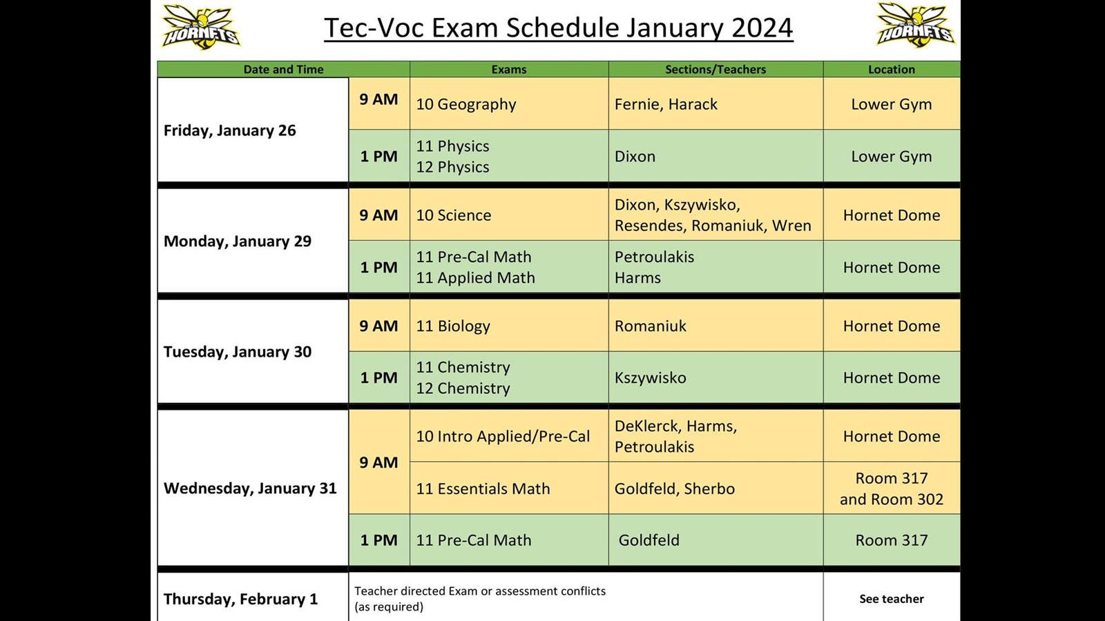 Exam Schedule