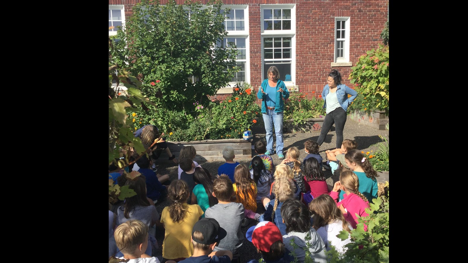Grade 3/4 enjoying the outdoor classroom