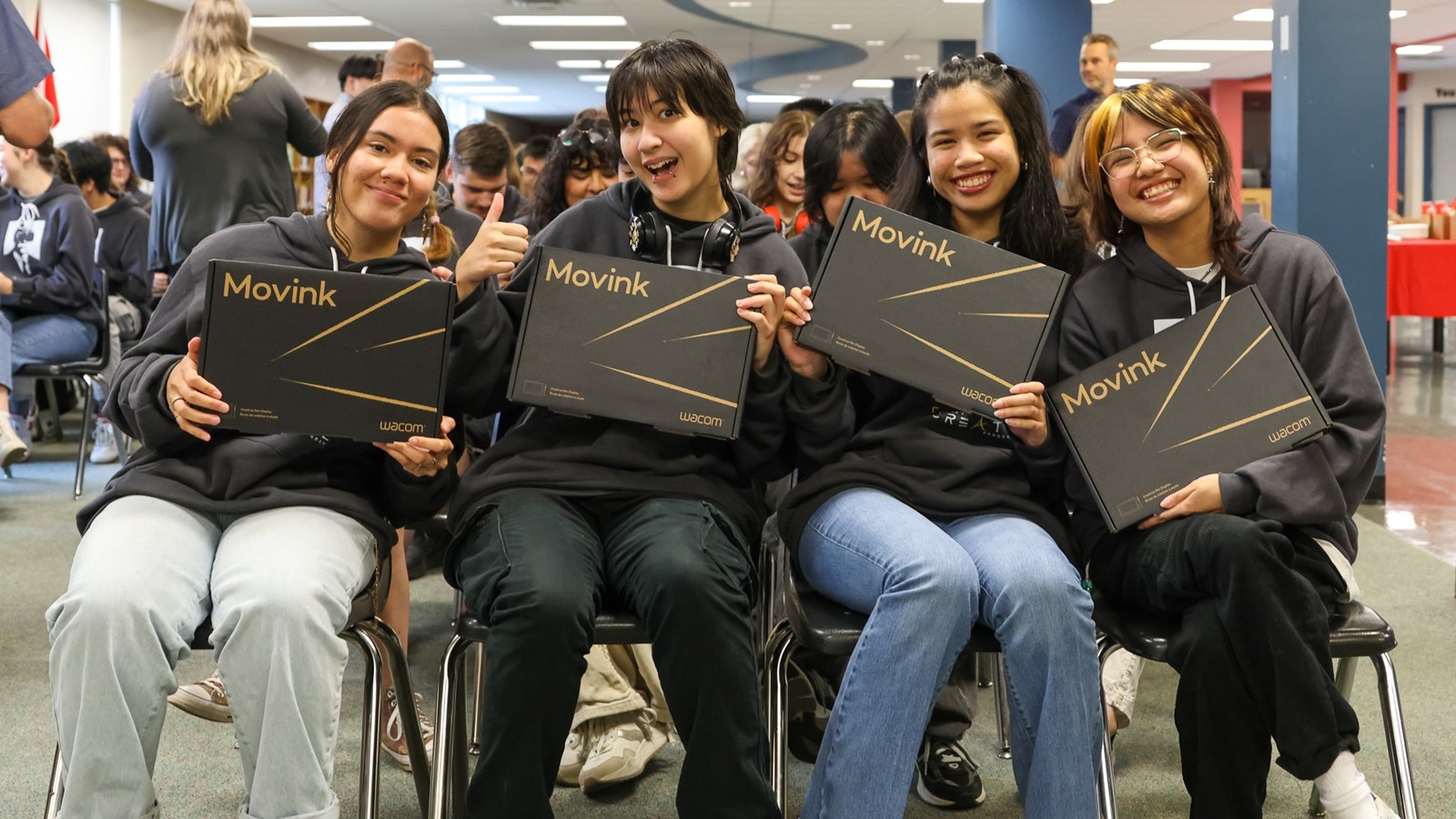 Students at Sisler High School with the Wacom Movink tablets