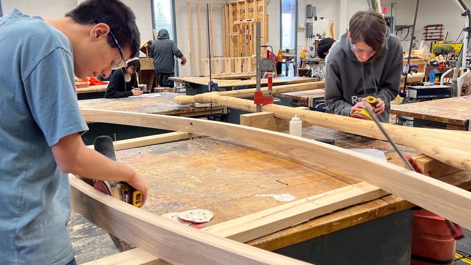 St. Johns students working on the warming hut project.