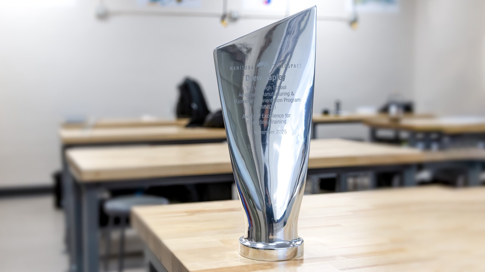 Drew Tapley Award Close up 2025 Manitoba Aerospace
