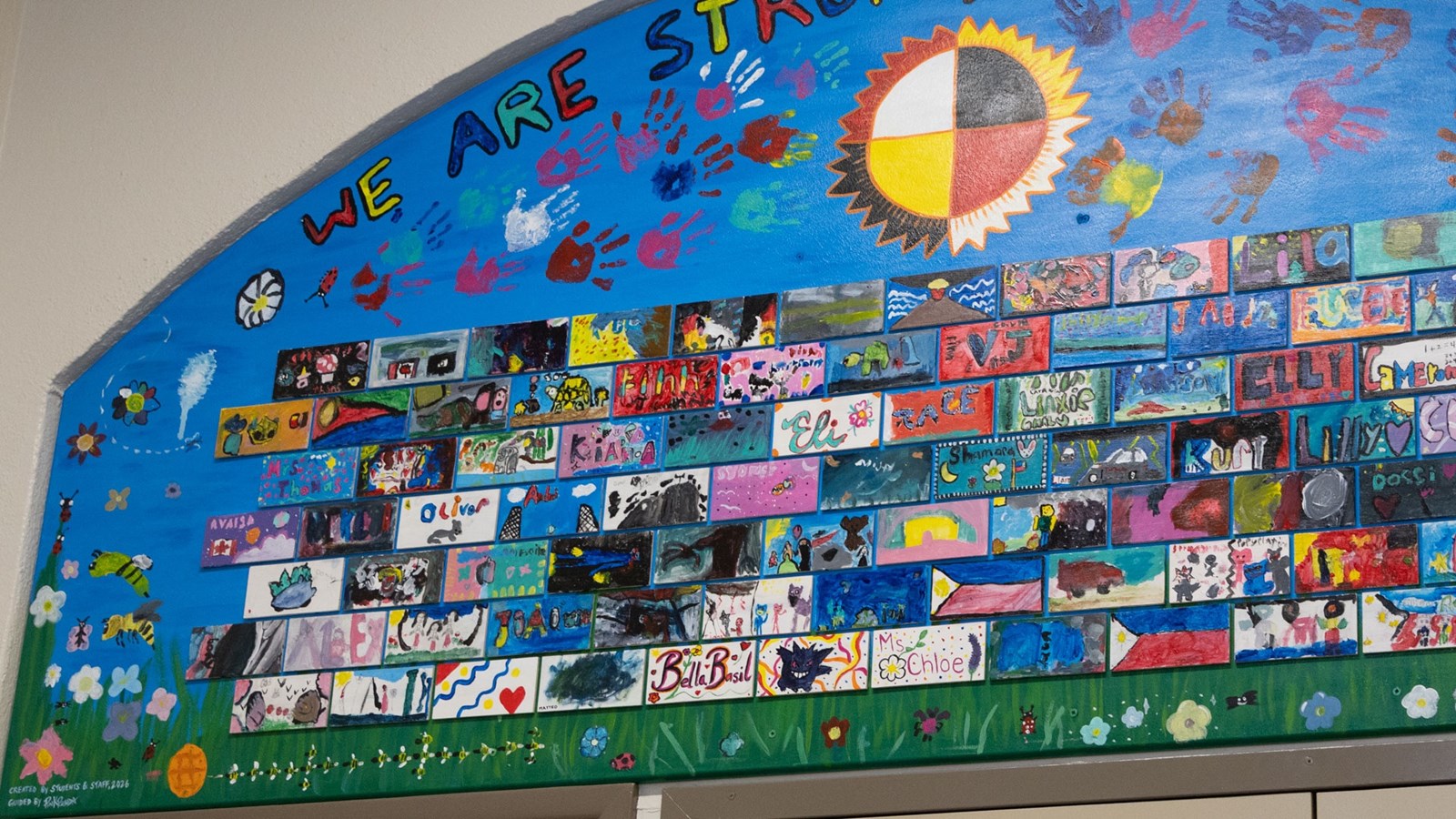 Faraday-School-Mural-Detail-bees-And-medicine-wheel