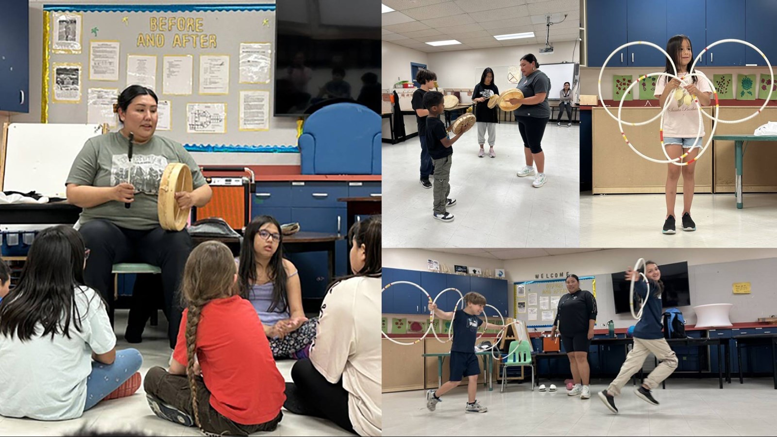 Guided by Elder Jennifer and Rose, students take part in hands-on cultural learning.