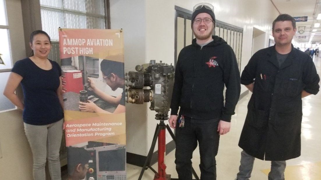 As a creative person himself AMMOP student Codey Scarrett (shown centre in above photo with fellow student Jacquiline Fulgencio (left) and Drew Tapley, Aviation and Aerospace Teacher (right) ) says he enjoys the composite fabricating side of aerospace.