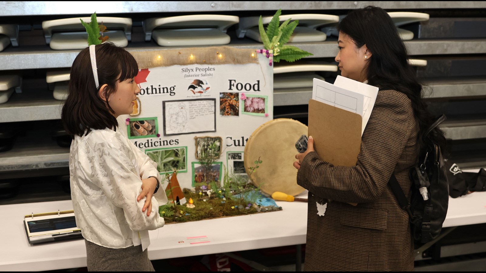 WSD Student explaining the rich culture of the Interior Salish Peoples.